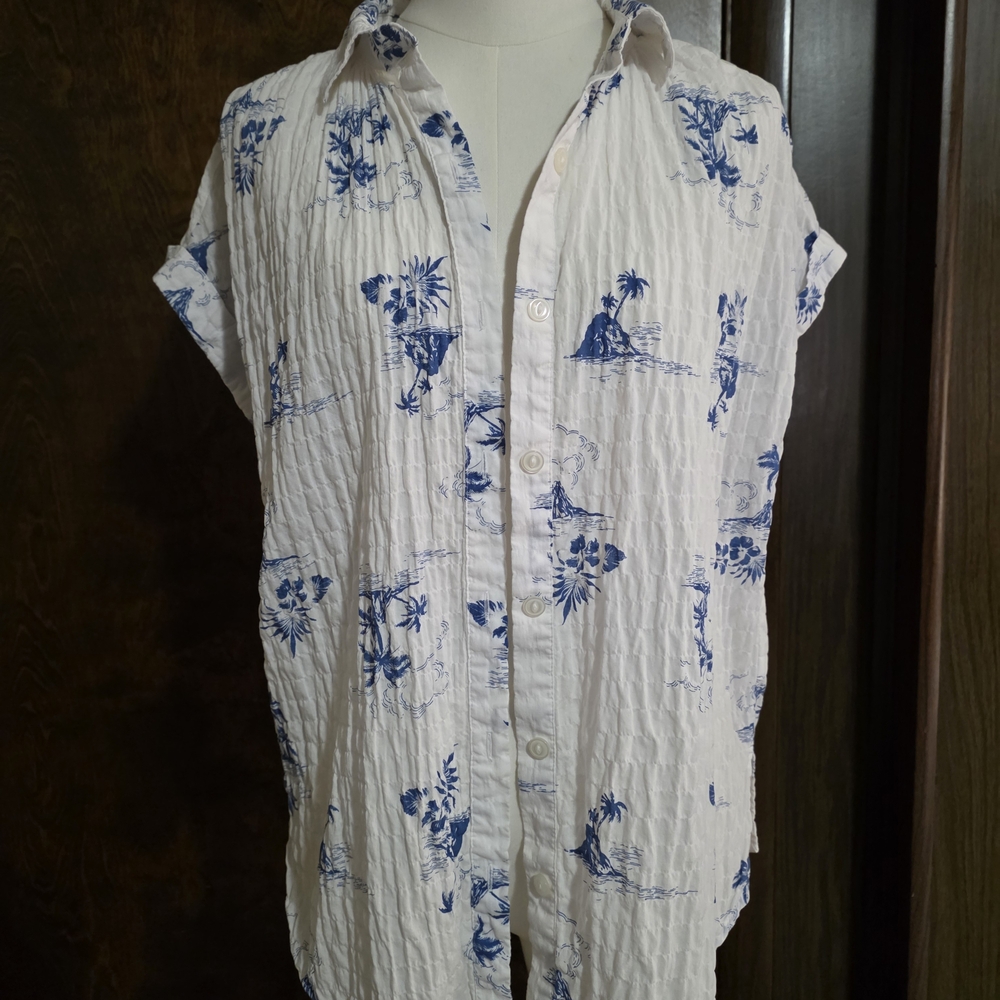 a.n.a White and Blue Casual Button Down Shirt
